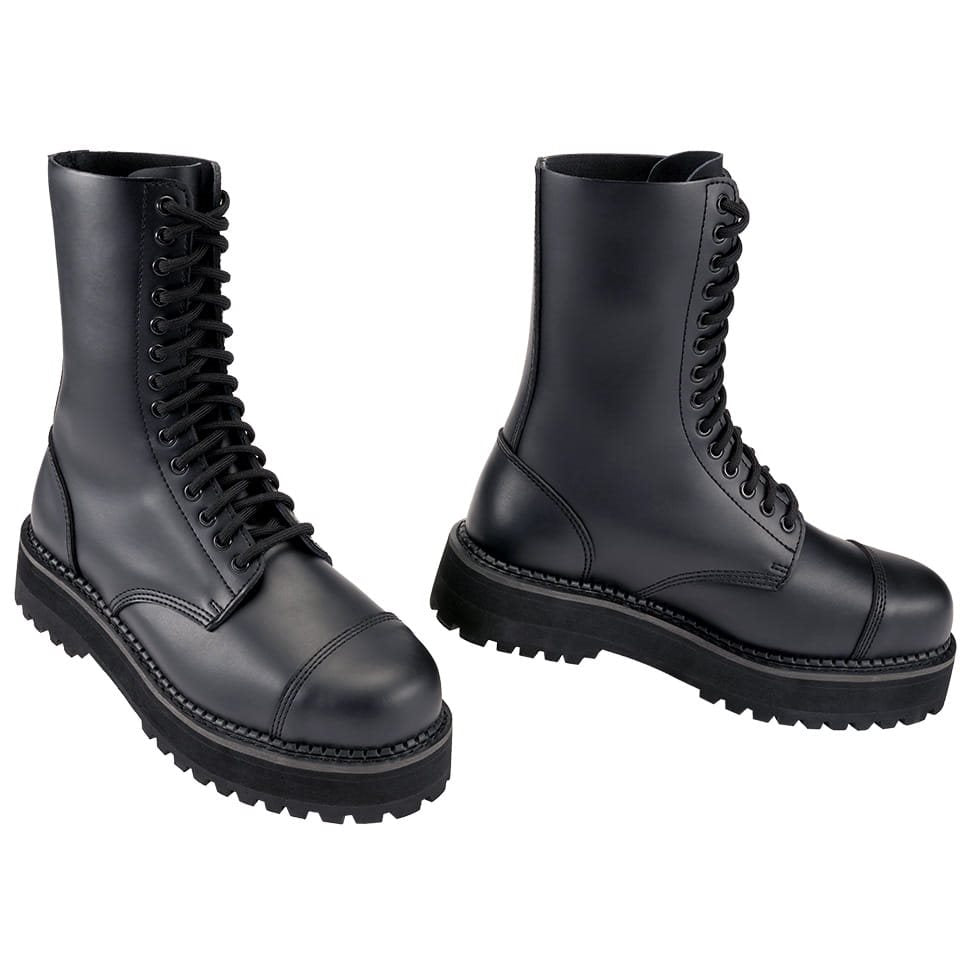 Botas PHANTOM negras con plataforma, cuero impermeable y 14 ojales