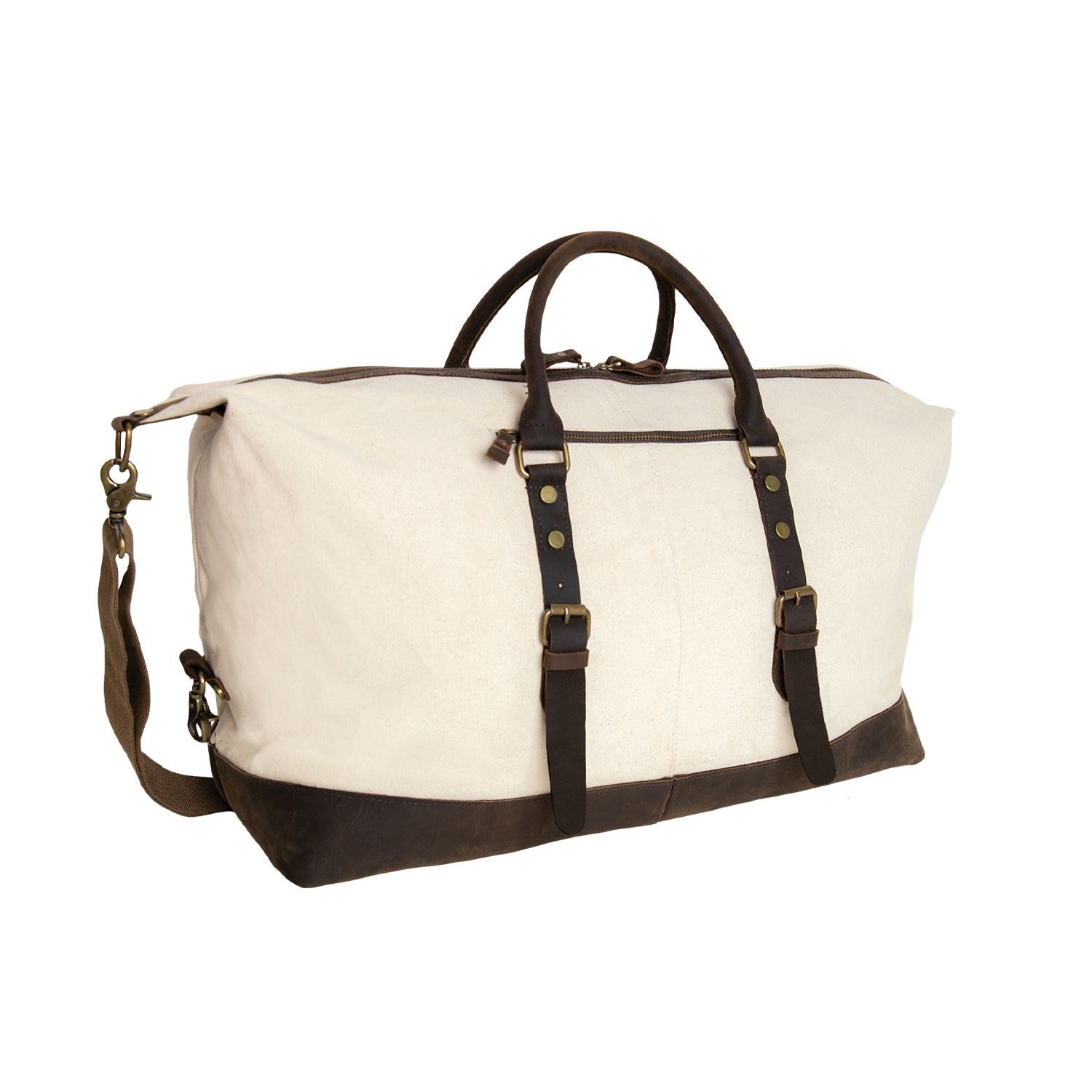 Bolsa de viaje Extended Weekender Red Plaid con cuadros rojos, asas de cuero y herrajes de latón