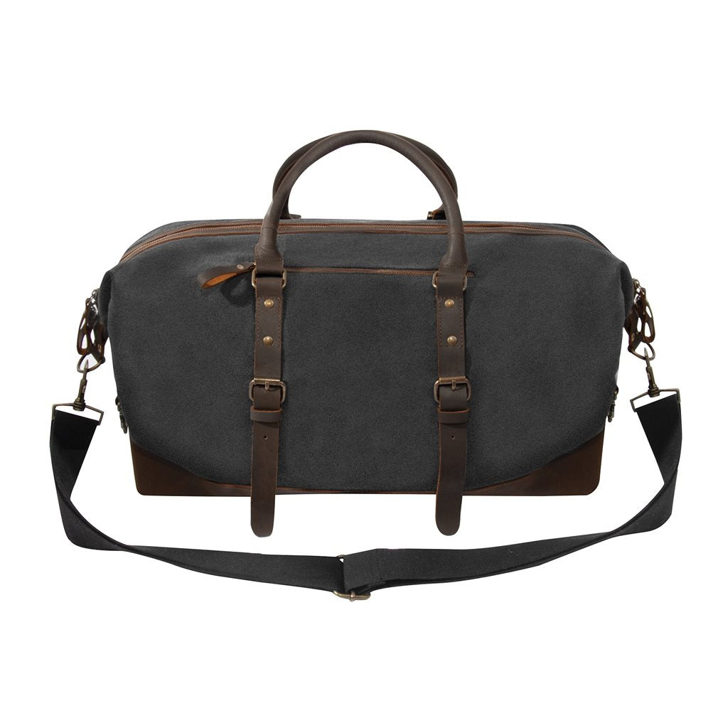 Bolsa de viaje Extended Weekender Red Plaid con cuadros rojos, asas de cuero y herrajes de latón
