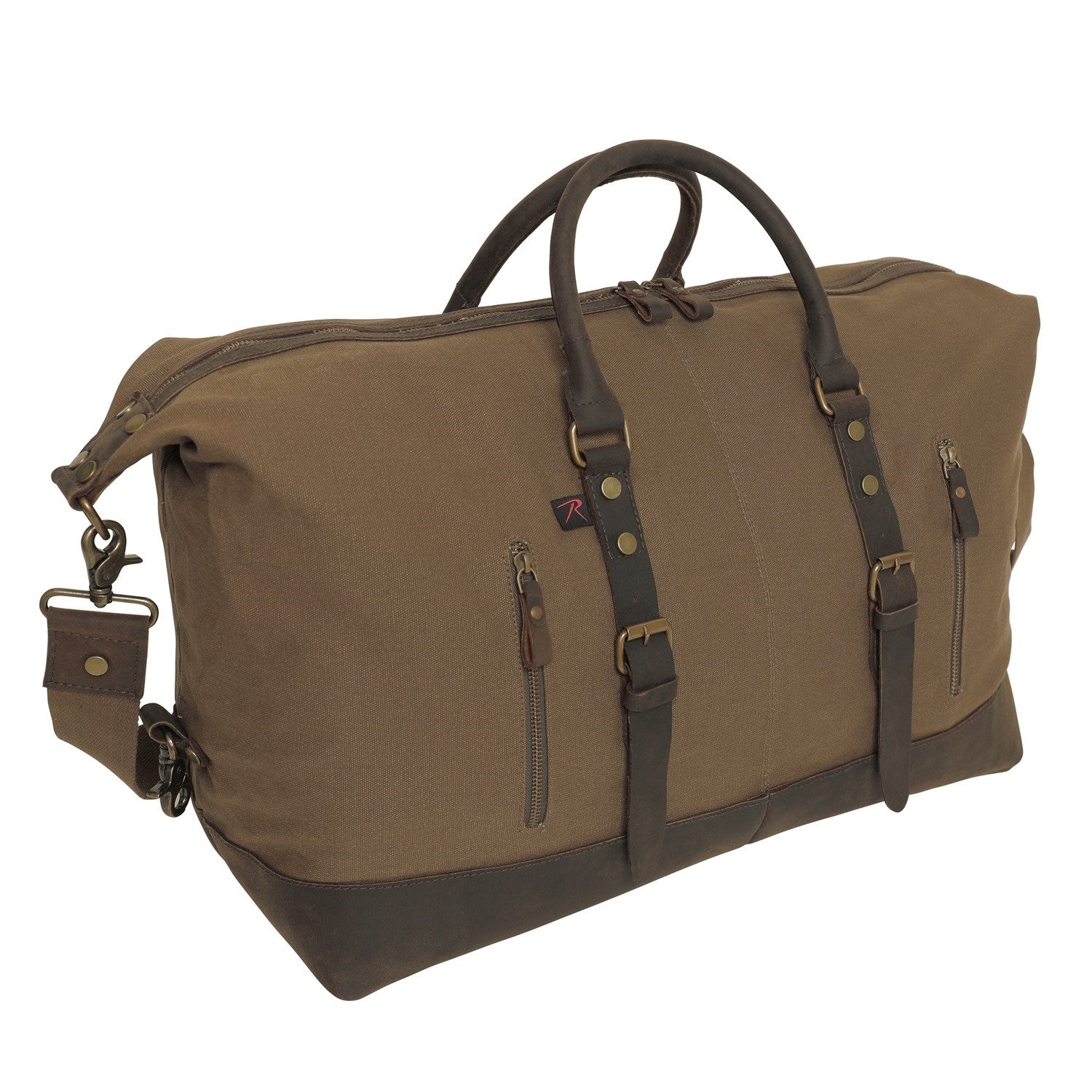 Bolsa de viaje Extended Weekender Red Plaid con cuadros rojos, asas de cuero y herrajes de latón