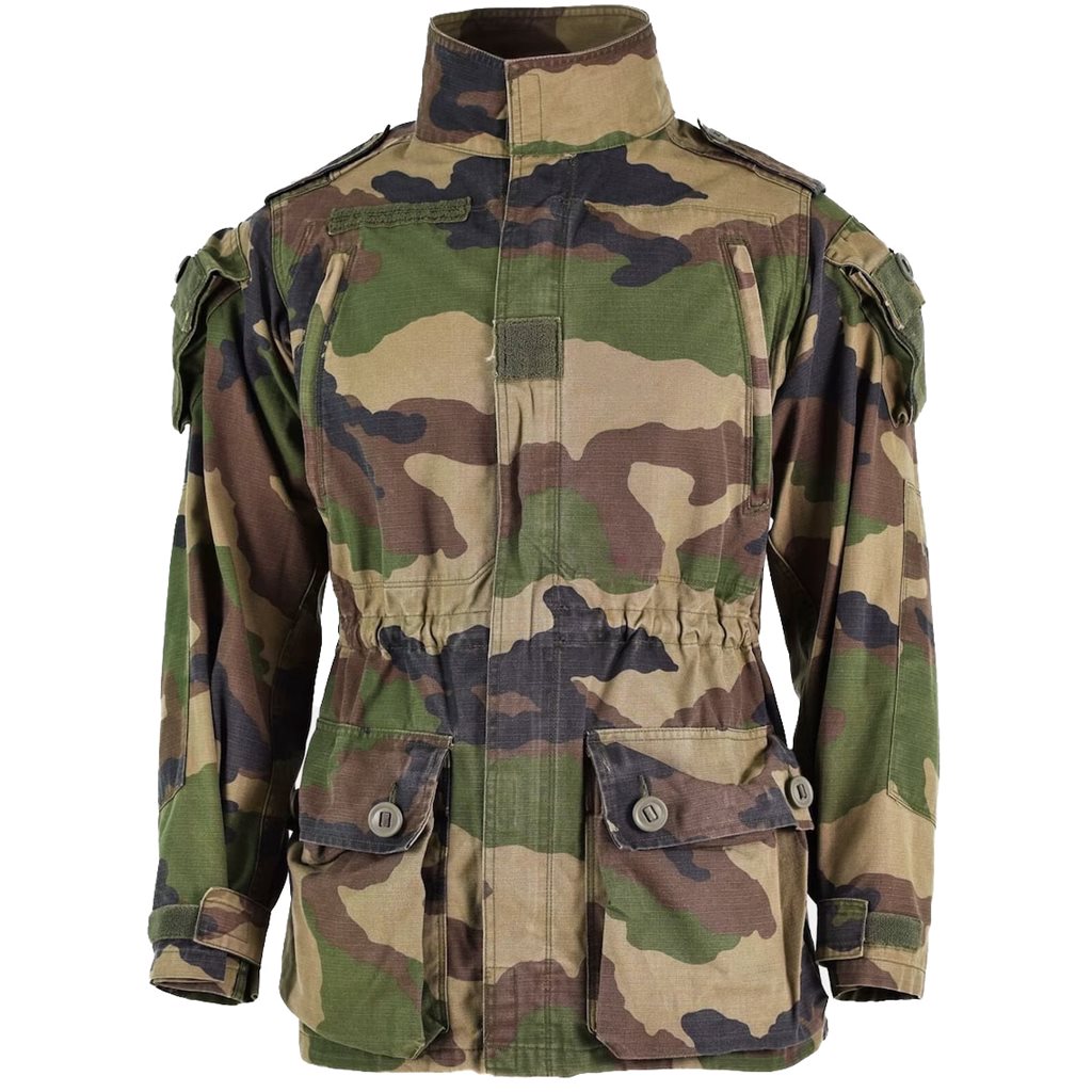Chaqueta Bunda FRANCOUZSKÁ Combat T4 rip-stop CCE usada en camuflaje CCE, con bolsillos y velcro en pecho y mangas
