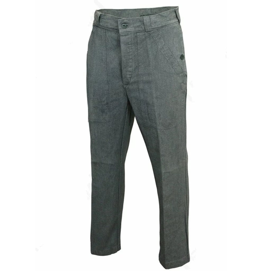 Pantalones de trabajo suizos denim grises, usados, 100 % algodón