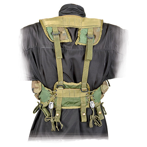 Chaleco táctico US LBV 2 WOODLAND usado, nylon, hombreras acolchadas, ajuste en ancho y largo