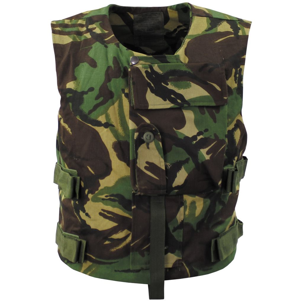 Chaleco británico FLAK de entrenamiento en camuflaje DPM, usado y sin relleno