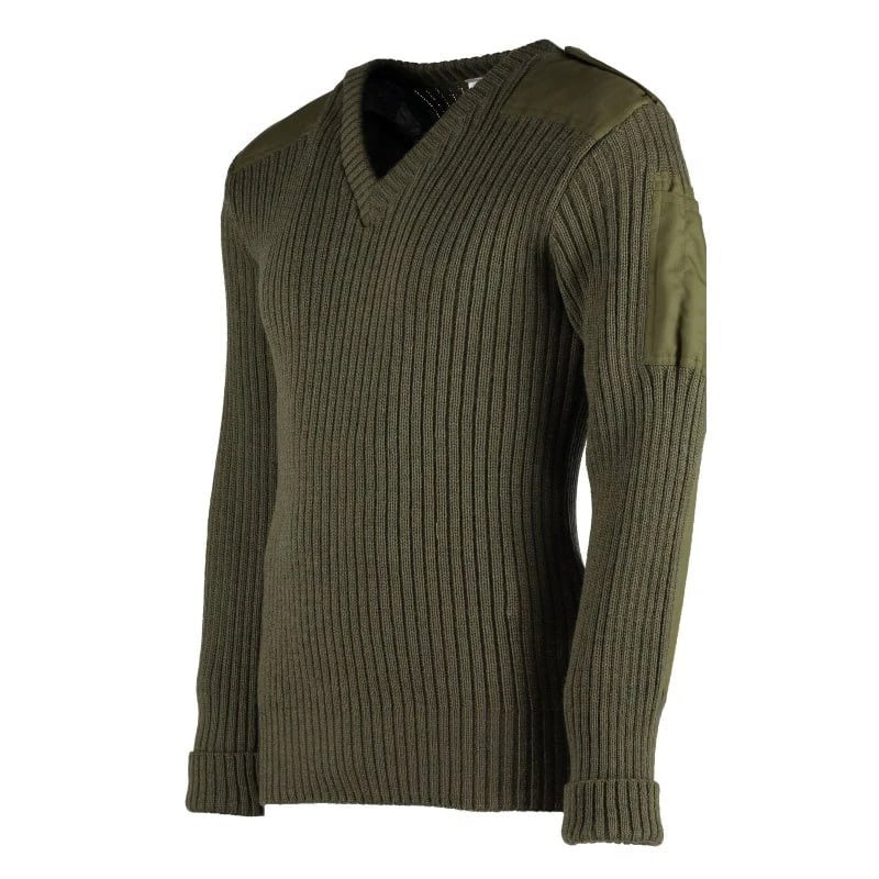 Jersey británico Jumper Utility verde, cuello en V, usado