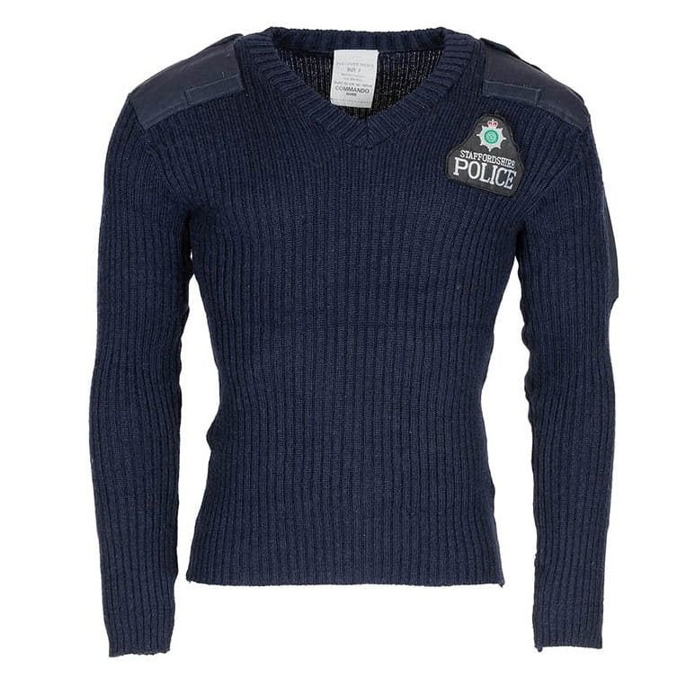 Suéter británico COMMANDO azul navy usado con parche Police