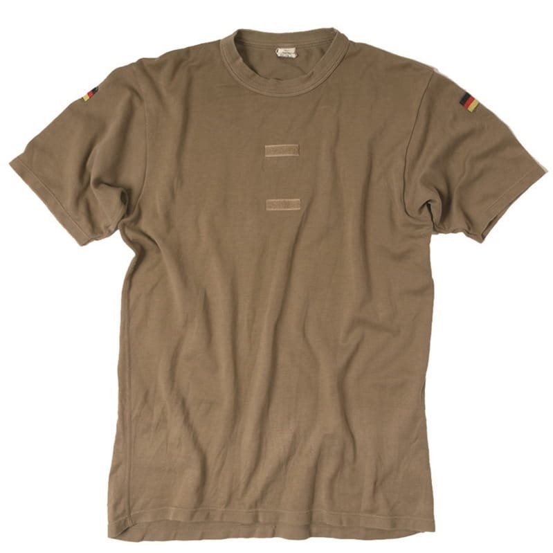 Camiseta Bundeswehr marron con banderas en las mangas, usada en buen estado
