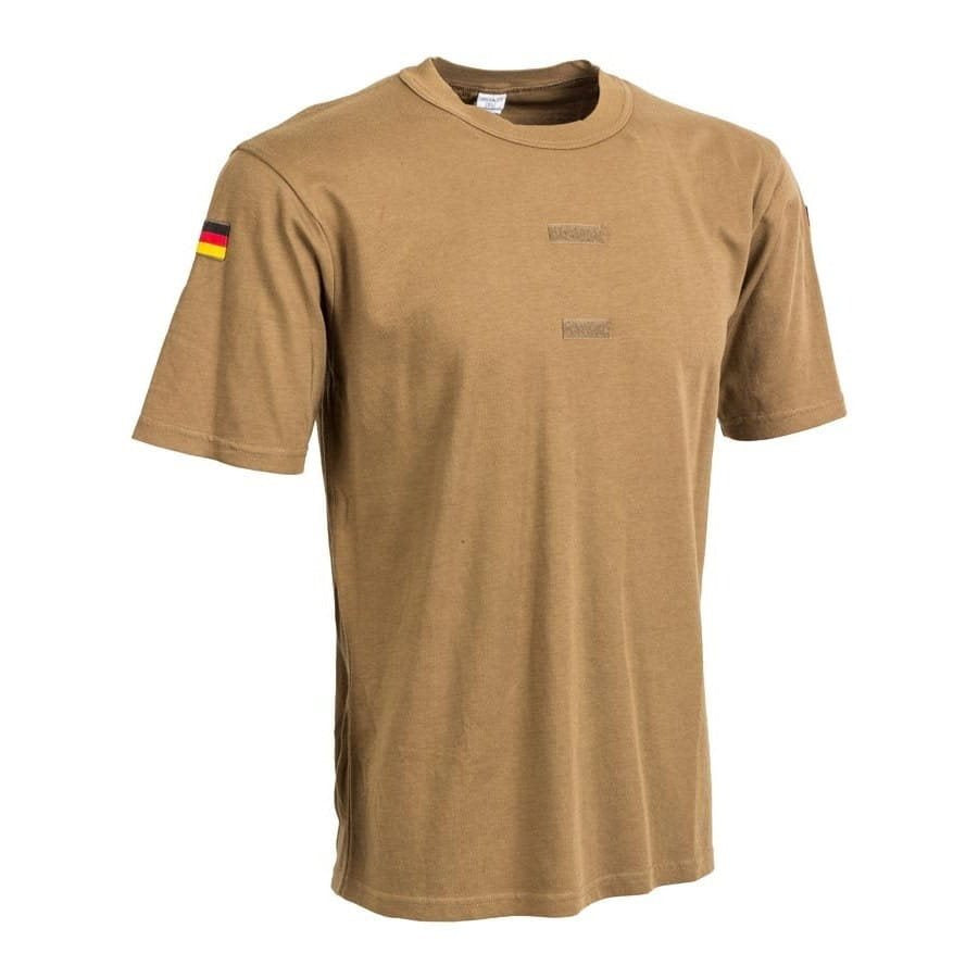 Camiseta Bundeswehr marrón usada con banderas en las mangas