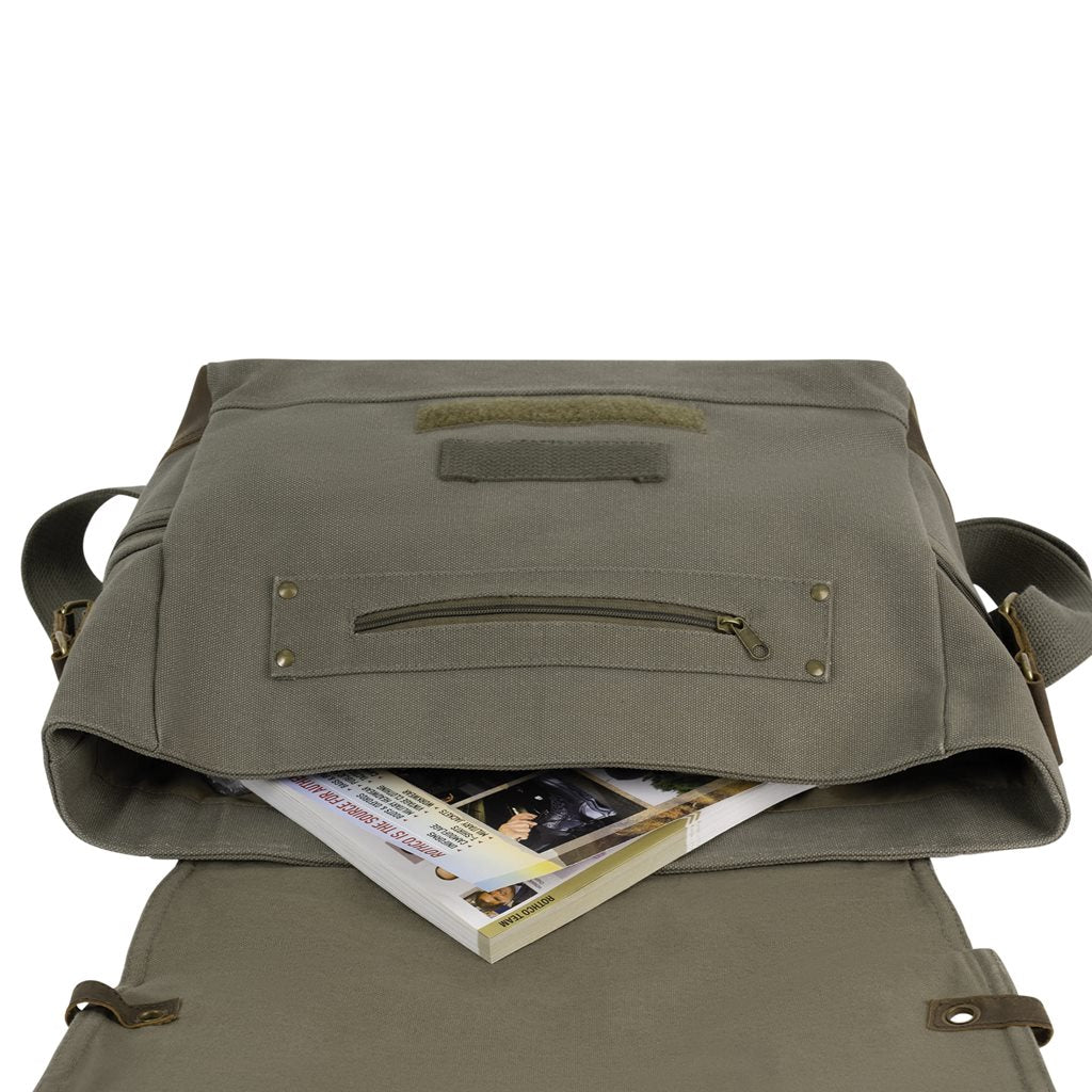 Bolso bandolera vintage B-15 verde en algodón de pesada gramaje 36x28x14 cm