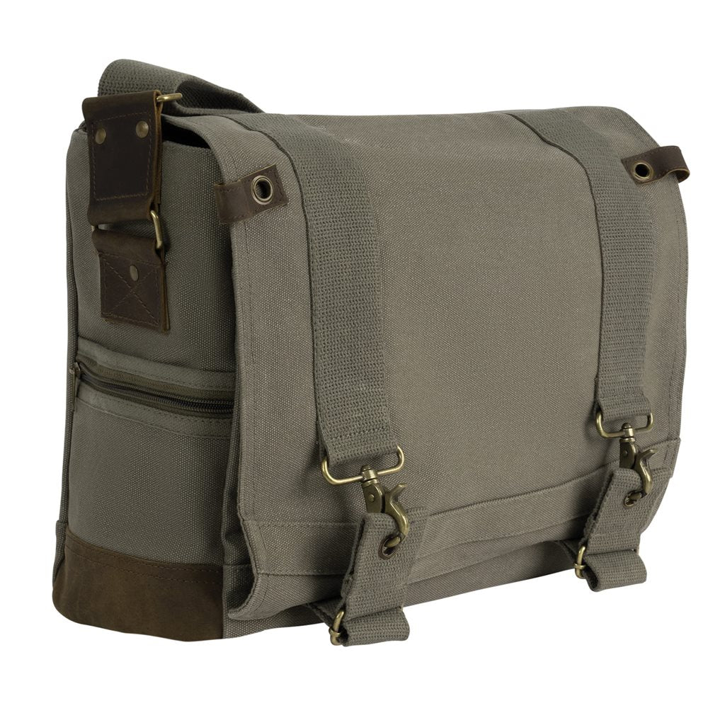 Bolso bandolera vintage B-15 verde en algodón de pesada gramaje 36x28x14 cm