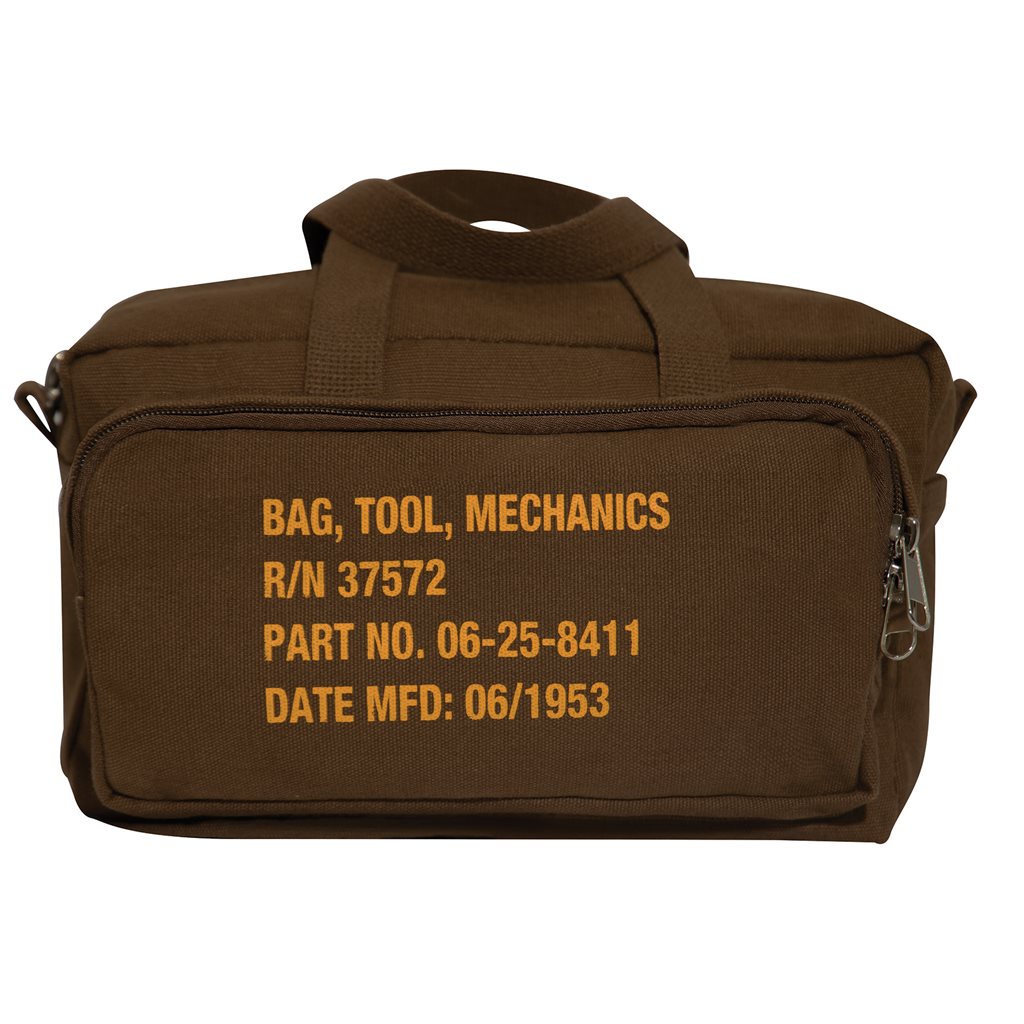 Bolsa de lona GI Mechanics Tool marrón tierra para transporte de herramientas con asas reforzadas