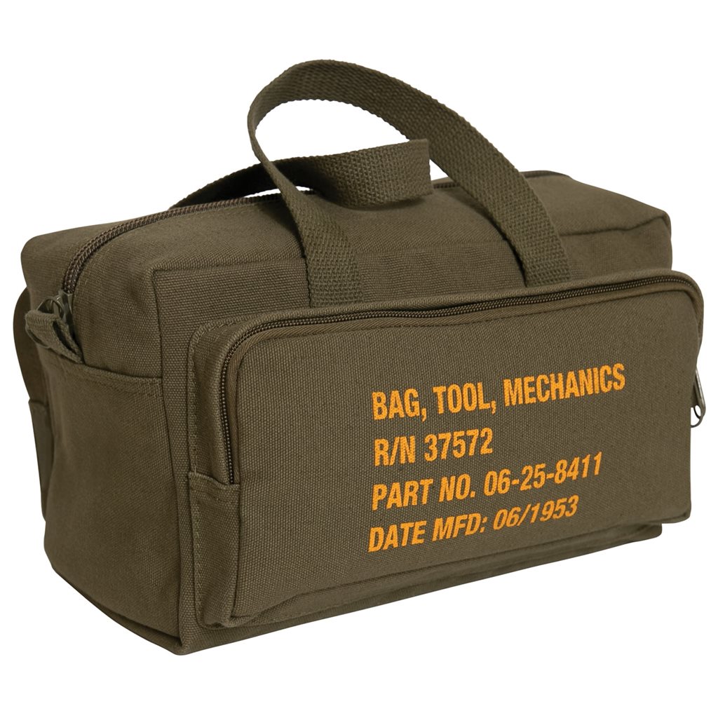 Bolsa de lona GI Mechanics Tool marrón tierra para transporte de herramientas con asas reforzadas