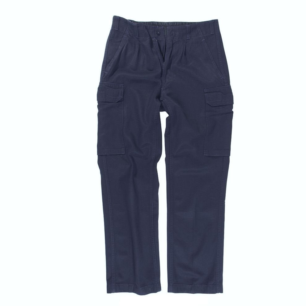 Pantalones BW Marine Navy Deck azules usados con múltiples bolsillos y cordón en los bajos