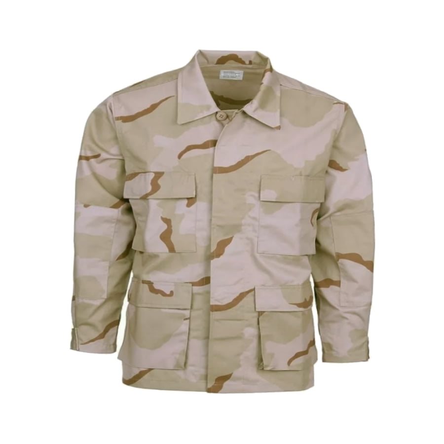 Blusa US tipo BDU original en kepr, usada, con cuatro bolsillos frontales y codos reforzados