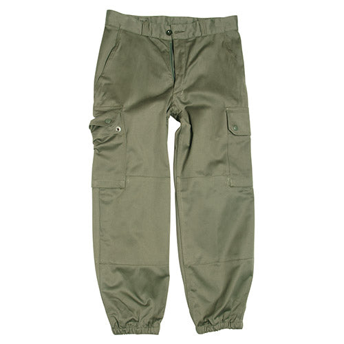 Pantalones militares franceses F2 verdes sin usar, 80% algodon 20% poliester