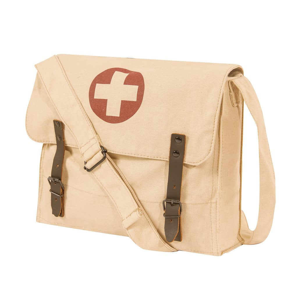 Bolsa sanitaria cruzada KHAKI de lona de algodón vintage con correas de cuero y hebilla 30 x 28 x 9 cm
