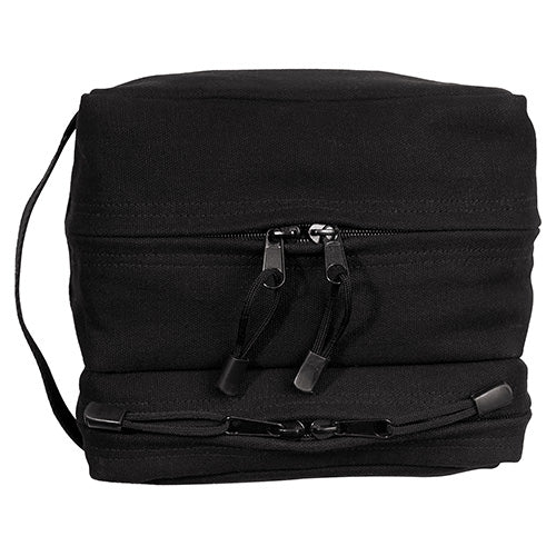 Bolsa de higiene de viaje negra con un bolsillo grande y uno pequeño con cremallera