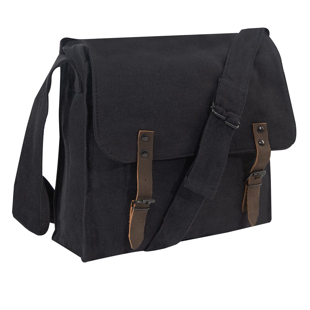 Bolsa bandolera de lona vintage kaki con tiras de cuero y hebilla 30x28x9 cm