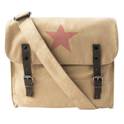 Bolso bandolera KHAKI STAR de lona vintage con tiras de cuero y hebilla, 30 x 28 x 9 cm