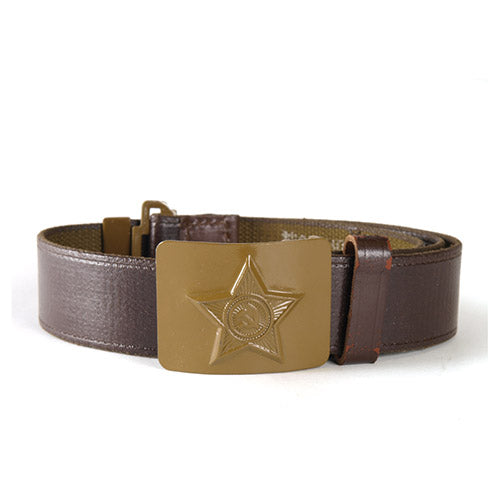 Cinturón ruso marrón de piel sintética con estrella decorativa - 91335206