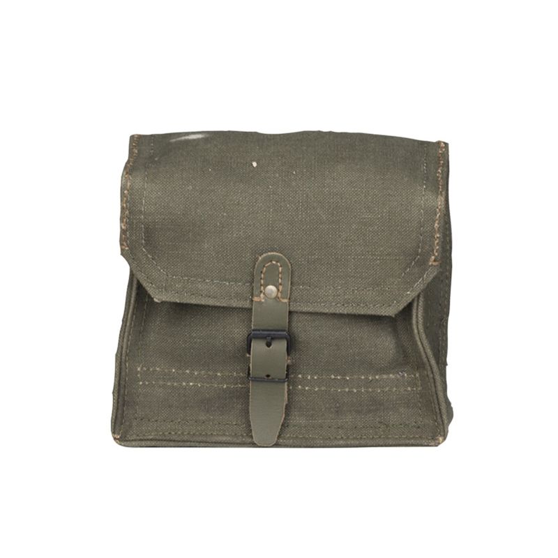 Bolsa musette francesa de lona con accesorios de cuero y correa, 20x16x9 cm