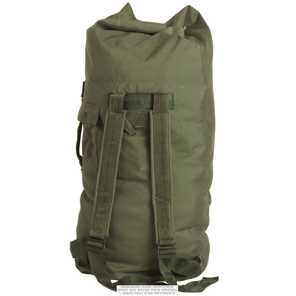 Saco marinero US de nylon verde con dos correas y asa, usado