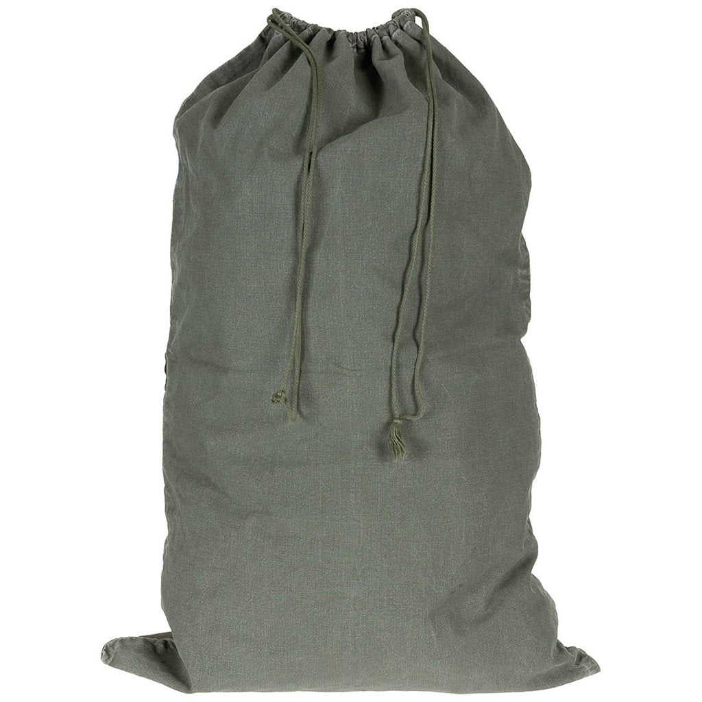 Bolsa de lavandería militar Bundesweher verde de algodón usada 75x50 cm, cierre con cordón