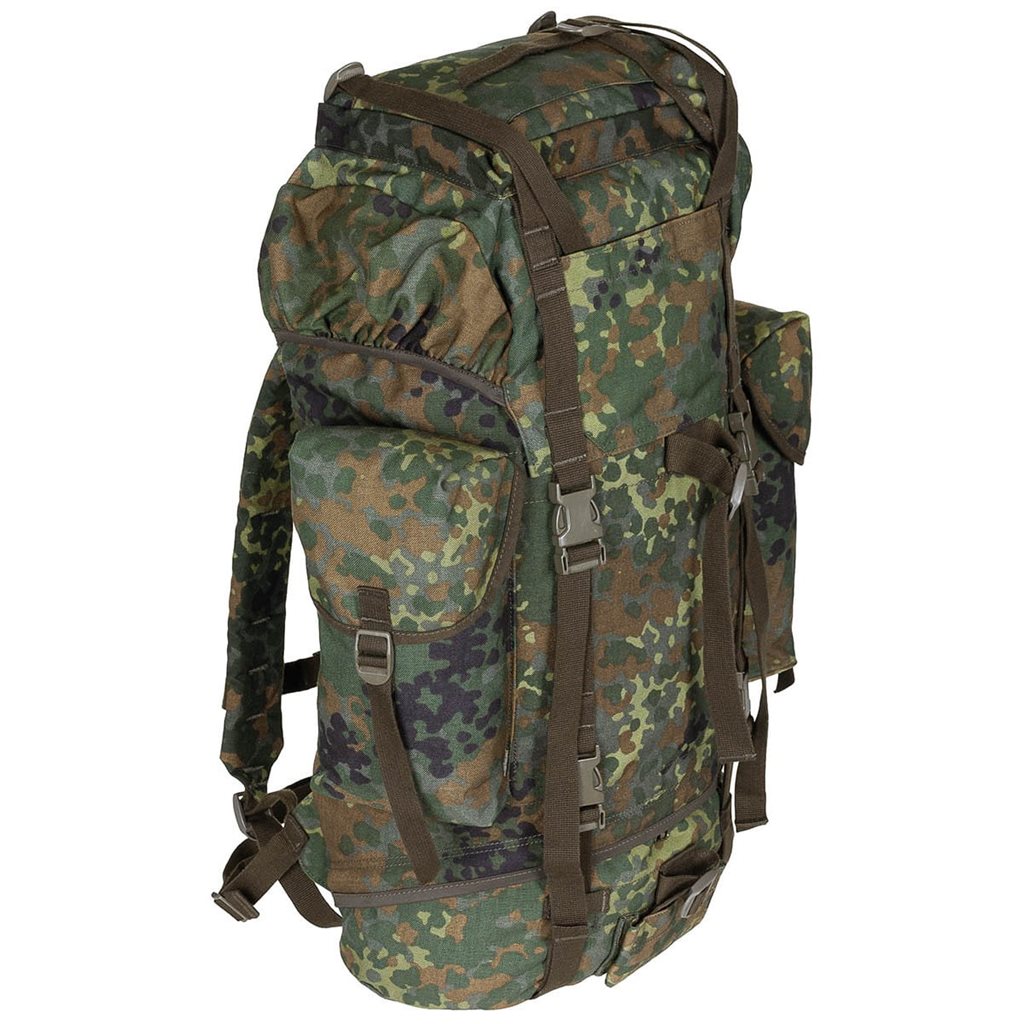 Mochila BW FLECKTARN usada, ligera, dos compartimentos y bolsillo interior desmontable