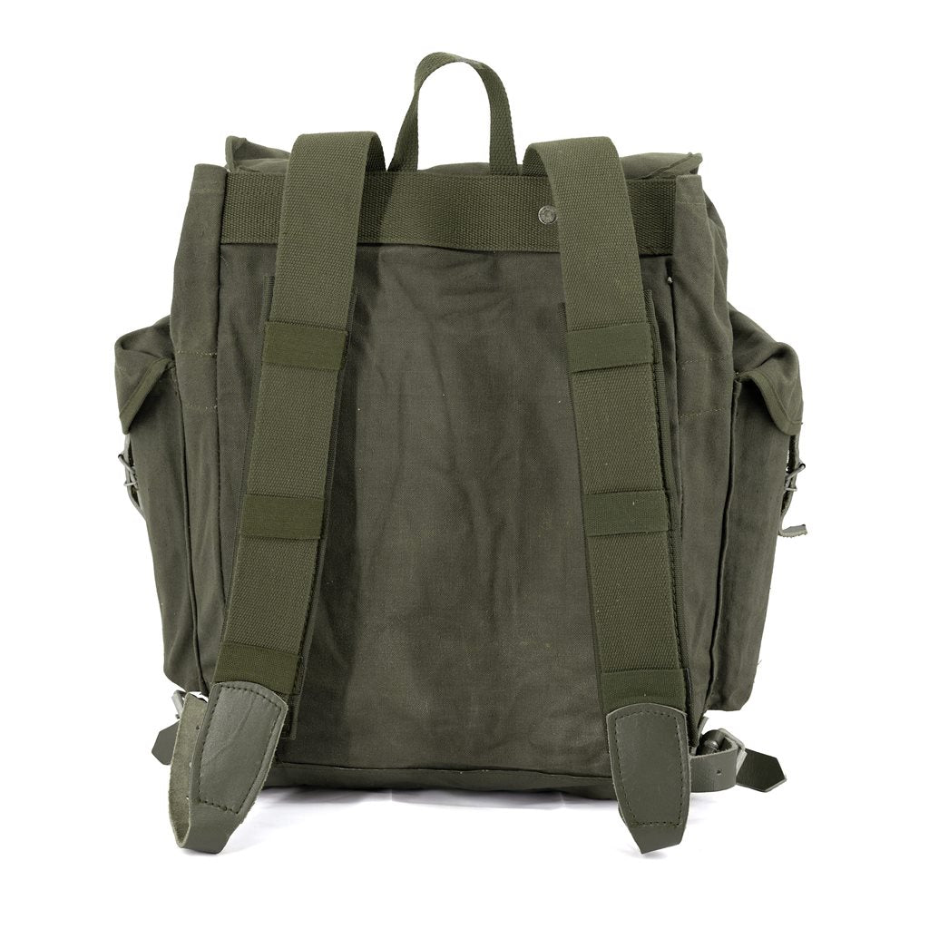 Mochila BW montaña verde con correas de cuero, original usada (91404202)