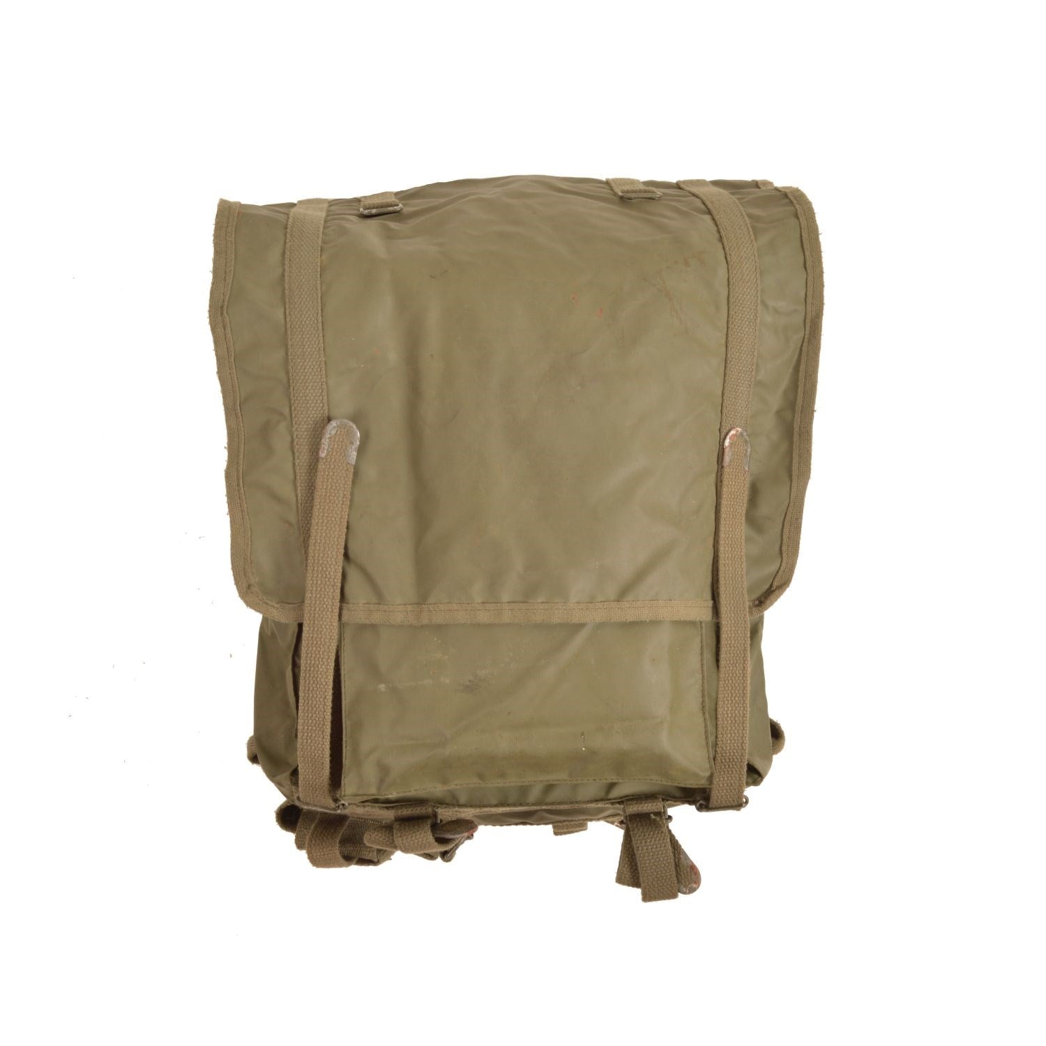 Mochila militar francesa F-1 pequeña verde usada con fondo y laterales en goma