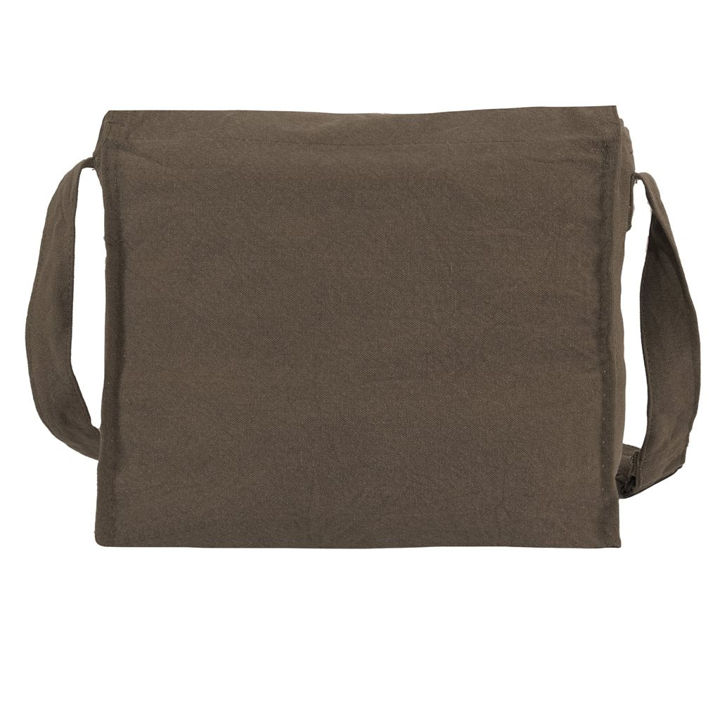 Bolso bandolera médico khaki de lona con tiras de cuero y hebilla, estilo vintage
