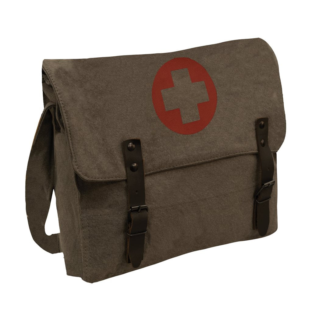 Bolsa sanitaria cruzada KHAKI de lona de algodón vintage con correas de cuero y hebilla 30 x 28 x 9 cm