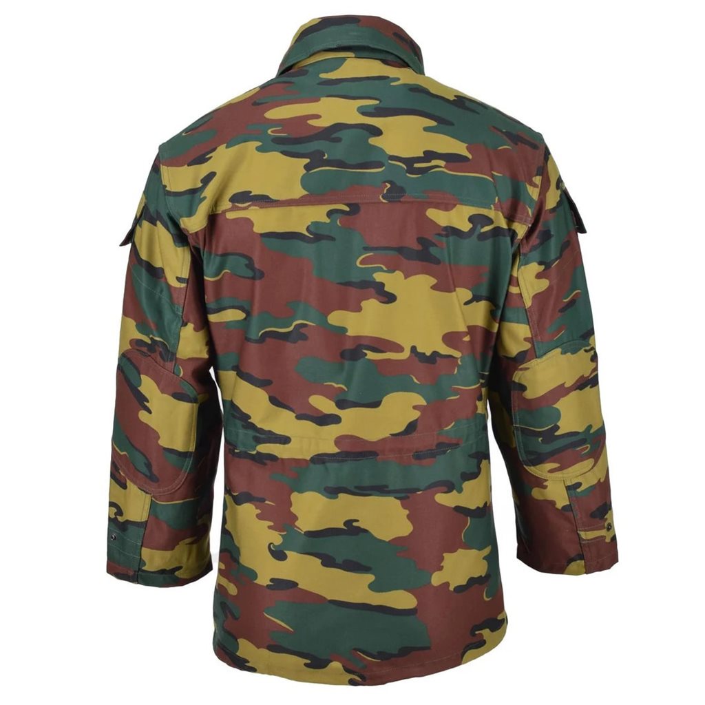 Chaqueta Belga M90 Jigsaw camuflada usada, cierre de cremallera y bolsillos visibles