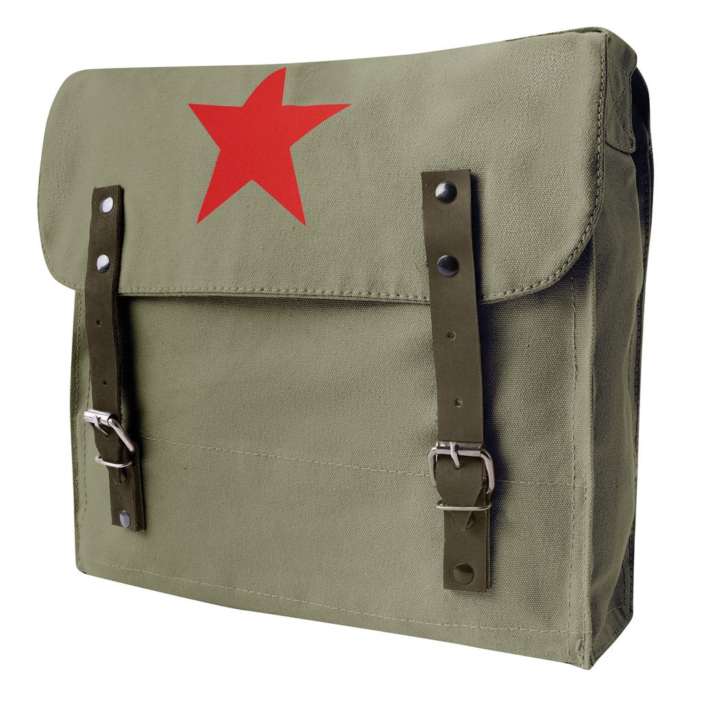 Bolso bandolera STAR vintage verde en lona con estrella y cierres de piel, 30x28x9 cm