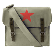 Bolso bandolera STAR vintage verde en lona con estrella y cierres de piel, 30x28x9 cm