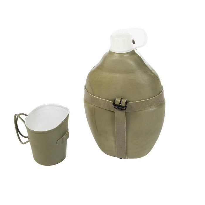 Cantimplora de campaña NVA verde con vaso de aluminio, usada (ID 91450600)