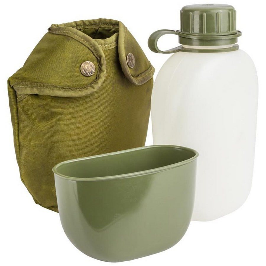Cantimplora militar noruega 1 litro con funda y boquilla, vista del producto