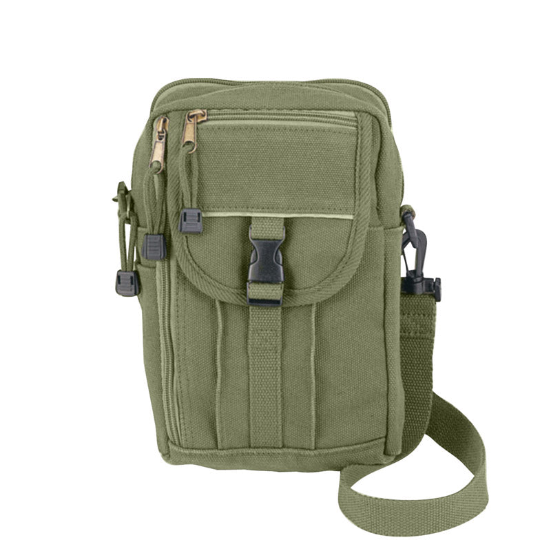 Bolsa bandolera verde para documentos de algodón 23 x 17 x 10 cm