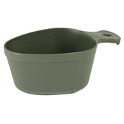Taza de plástico verde de excedentes del ejército sueco (usada).
