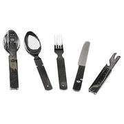Cubertería plegable BW usada de acero inoxidable: cuchara, tenedor, cuchillo y abridor