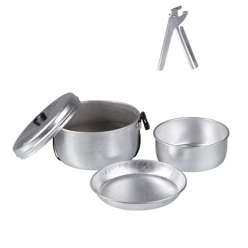 Juego de cocina aluminio ALU KSK Trangia usado con olla, tetera, plato y accesorios