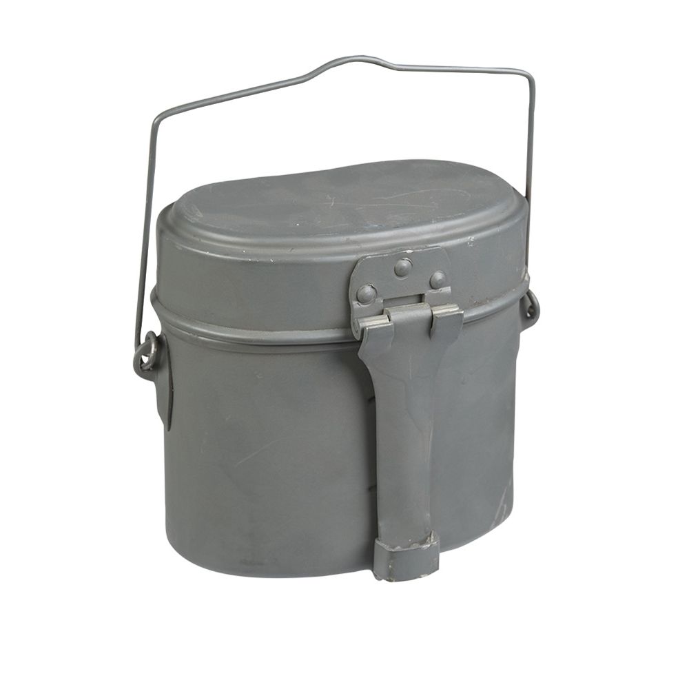 Juego de cocina de aluminio gris NVA con olla, cuenco y sartén con asa para colgar sobre el fuego