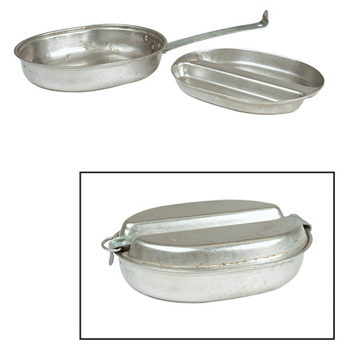 Vajilla de comedor US con sartén y plato partido en dos mitades, acero inoxidable