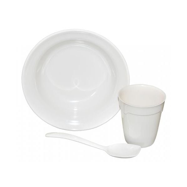 Set de vajilla MEPAL blanco: plato, taza y cuchara de melamina