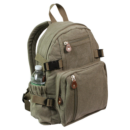 Mochila vintage compact verde en lona de algodón con aspecto lavado