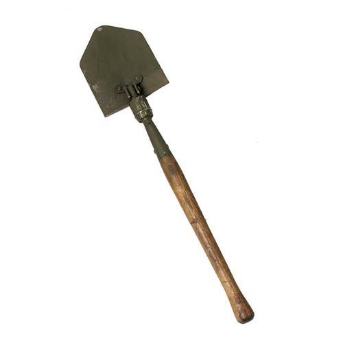 Pala plegable US WWII 1944-45 original con mango de madera, usada