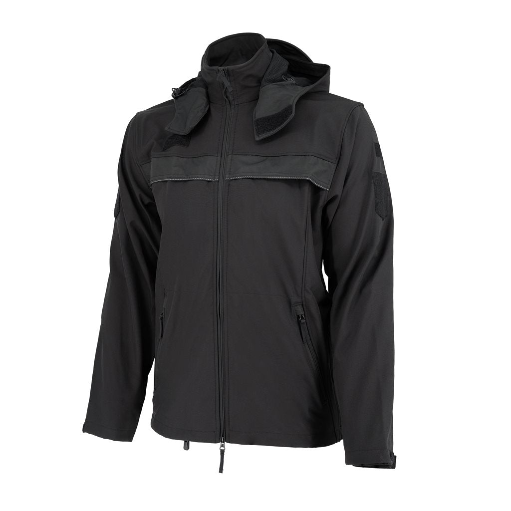 Chaqueta softshell negra con capucha modelo 2012 para policías militares