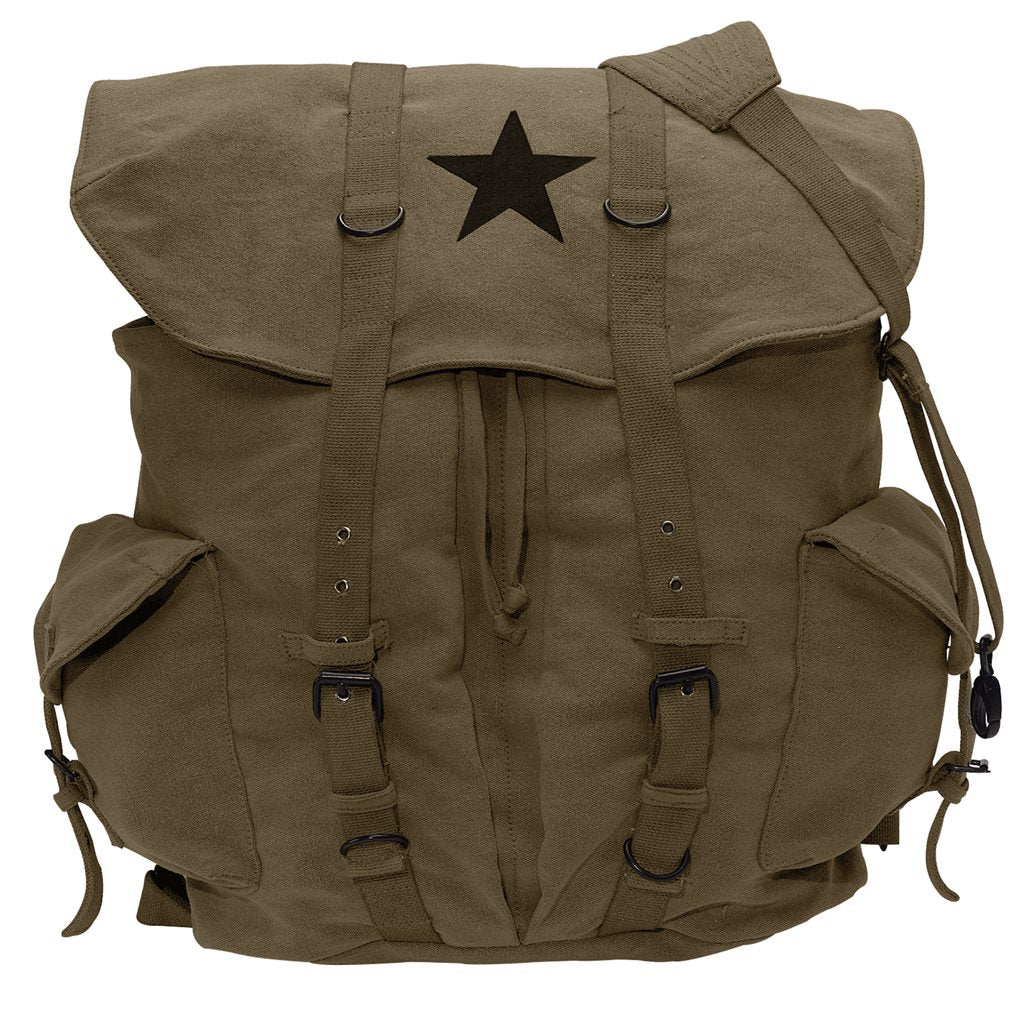 Mochila Vintage Weekend Star verde de lona de algodón resistente