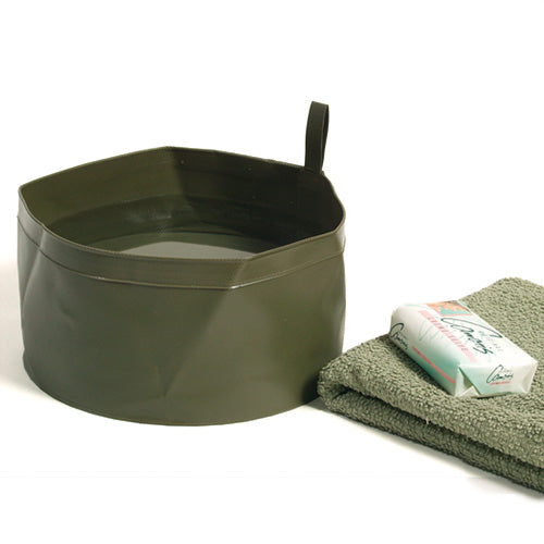 Lavabo plegable de PVC verde procedente de excedentes del ejército holandés