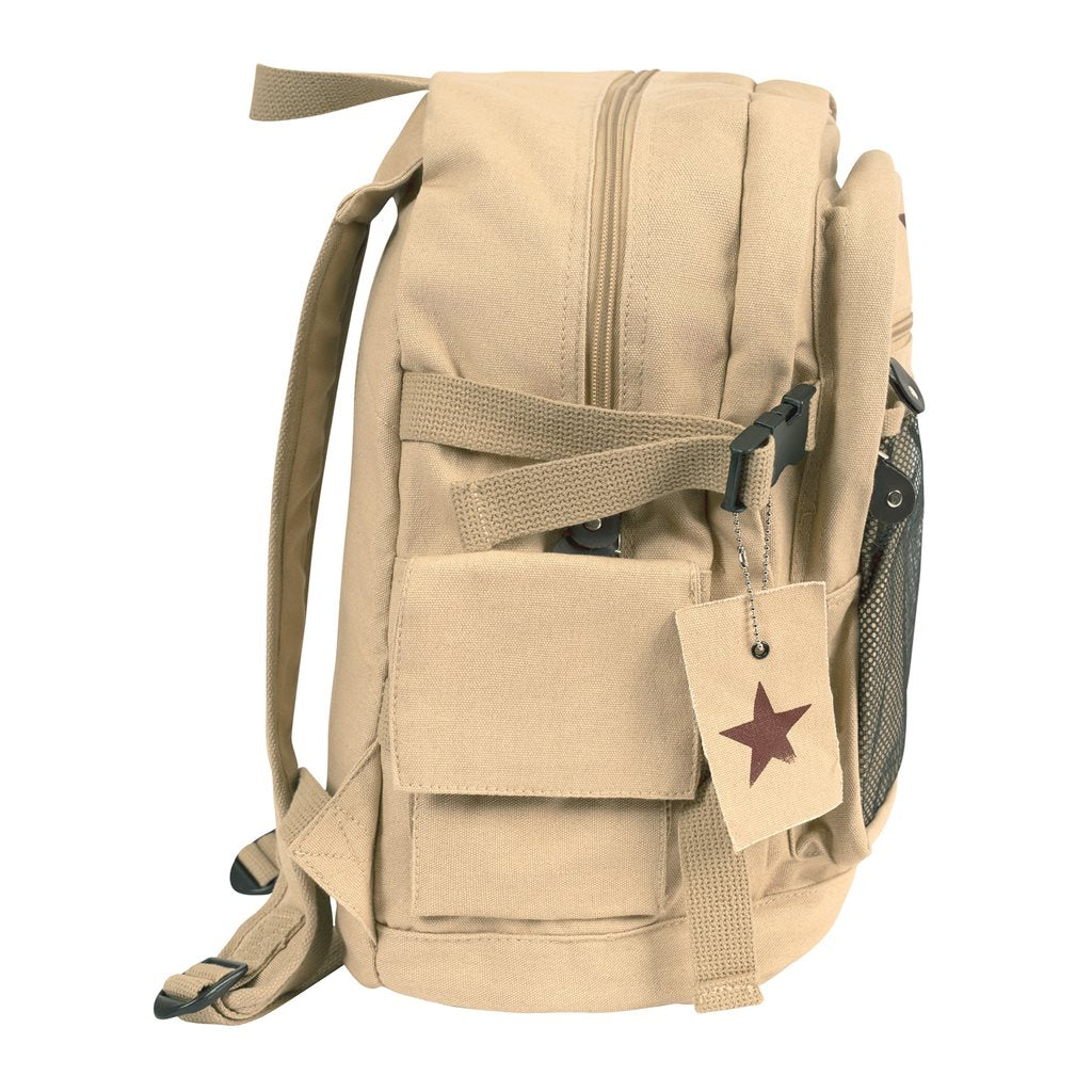 Mochila Deluxe Vintage Star Khaki de algodón con estampado de estrella roja, 38x36x23 cm
